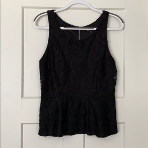 Zip back black floral lace peplum tank top